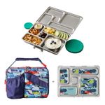 PlanetBox Rover Stainless Steel Bento Lunch Box with 5 Compartments, Sharks Carry Bag and Magnets