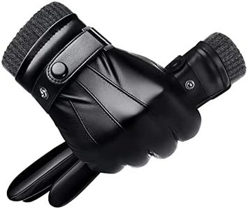 ULSTAR Winter Gloves Leather Gloves for Men, Touchscreen Fleece Lined Gloves Soft Warm Windproof Waterproof Driving Cycling Cold Weather Gloves (Black, One Size)