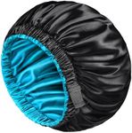 mikimini Satin Bonnet Pack of 2 for Men and Women, Reversible Double Layer Sleeping Silk Bonnet for Curly Hair Braids with Anti-slip Adjustable Widened Elastic Band Super Large Soft (XL, Black/Blue)