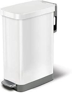 Glad Slim Trash Can with Clorox Odor Protection - Narrow Kitchen Garbage Bin with Soft Close Lid, Step On Foot Pedal and Waste Bag Roll Holder, White Stainless Steel, 45 Liter
