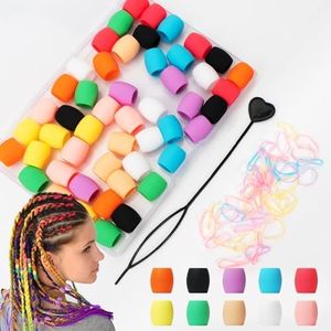 Tizuxa Silicone Hair Beads for Braids, 50Pcs Soft Rubber Hair Beads for Kids Girls Braids Colorful Pony Beads Bulk Dreadlock Beads for Women Hair Accessories Braids Large