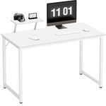 SDHYL Computer Desk, Home Office Desk Black, Student Writing Study Table, Laptop Table with Shelf, Simple Computer Workstation for Small Space (White, 40 Inch)