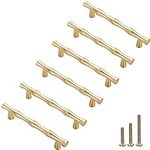 ESreake- 6Pcs Bamboo Shape Solid Zinc Alloy Cabinet Knobs Handle Pulls, Dresser Drawer Cabinet Cupboard Closet Door Pull Decorative Furniture Accessories Length 4.9 Hole Distance 3.8 Gold