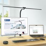 Brightown LED Desk Lamp for Office Home, 24W Double Head Architect Desk Lamp with Clamp, Remote Control, Hand Sweep Switch, Stepless Lighting, Flexible Gooseneck Dimming Table Light