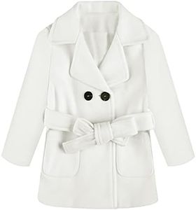 Runcati Baby Kids Boys Girls Classic Wool Blend Coat Winter Double Breasted Trench Coat Outwear Pea Coat Jacket with Belt, White, 10-12 Years
