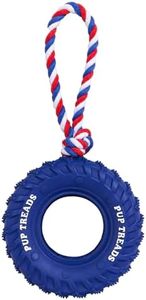 SCHITEC Dog Chew Toy with Rubber Tire & Tug of War Rope for Medium Large Dogs Aggressive Chewers, Interactive Fetch Play Treat Dispenser Pull Toys (Blue)