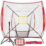 Storgem Baseball and Softball Practice Net 7×7ft Portable Hitting Pitching Batting Training Net Baseball Backstop Net with Batting Tee and Strike Zone and Bow Frame and Carry Bag