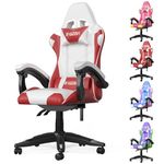 bigzzia Gaming Chair, Ergonomic Computer Chair, Office Chair High Back Leather Desk Chair with Headrest and Lumbar Support, Suitable for Silla Gamer and Adults (Red/White)