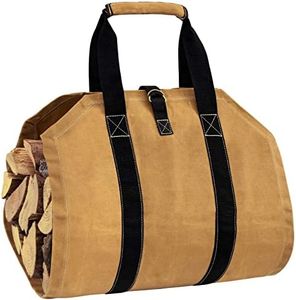 Coverify Canvas Log Carrier Bag Heavy Duty Water Resistant Firewood Log Carrier Bag for Indoor Stoves Firewood Storage Bag Holder with Handles for Outdoor Camping Trip (35.4''x18'', Brown)