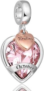 Pandora Style Birthstone Charm Love Heart Charms for Pandora Bracelets Pink Tourmaline October Birthstone Birthday Charms for Women Xmas Jewelry Gifts
