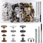 45 Set Leather Snap Fasteners Kit, 15mm Stainless Steel Metal Snap Fasteners Kit with 4 Install Tools, 3 Color Leather Snaps for Clothes, Jacket, Down Jacket, Jeans Wears, Bracelets, Bag, DIY Crafts