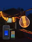 Outdoor String Lights with Dimmer - 50Ft Led Patio Lights App Control 3 Modes Waterproof Connectable Hanging Light with Timer Function 25 Plastic G40 Globe Bulb for Backyard Porch Balcony Party Decor