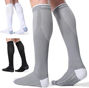 CelerSport 3 Pairs Compression Socks for Men and Women 20-30 mmHg Running Support Socks, Black + White + Grey, XX-Large