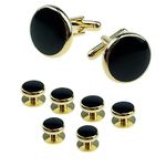 Cufflinks for Men 8pcs Mens Cufflinks and Studs, Tuxedo Shirt Cufflinks and Studs Set for Wedding Valentines Festival Birthday Anniversary Graduation Gift (Black Gold-plated)