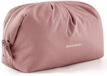 BAGSMART Makeup Bag Travel Makeup Bag, Cute Make Up Bag, Large Capacity Cosmetic Bags for Women, Wide-open Makeup Pouch Travel Essentials Toiletries Accessories Brushes (Nude Pink)