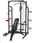 RUNFREELY Power Rack Squat Rack with Pulley System, 1000LBS Power Cage Half Rack with Pull Up Bar,Safety Bar and Landmine,Gym Rack for Weight Lifting, Bench Press and Squat, with Weight Bench