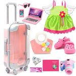American 18 Inch Doll Clothes and Accessories-Include Dress with Wings, Suitcase Luggage, Sunglasses, Camera, Mobile Phone, Computer, Bag, Clogs Doll Travel Gear Play Set Fit 18 in Girl Doll (No Doll)