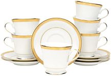 Dankotuwa Porcelain 24k Gold Luxury Cup and Saucer Set for Tea Coffee | Vegan | Scratch Resistant | Hard Chip Resistant | 200 ml | 12 Pieces (Set of 6) Vienna Gold