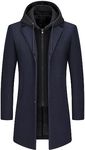 KUDMOL Men's Trench Coat Wool Blend