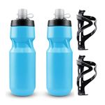 2 Pack Bike Water Bottle Holder with Cycling Water Bottle 24oz - Lightweight Plastic Bottle Cages – BPA Free Sport Squeeze Water Bottle (Blue)