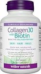 Webber Naturals Collagen30 with Biotin, 2,500 mg of Bioactive Collagen Peptides with 5,000 mcg of Biotin Per Serving, 120 Tablets, For Advanced Nourishment of Skin, Hair and Nails