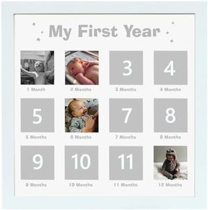 HAMUIERS My First Year Photo Frame, Baby Keepsake Frame Baby Picture Frame, Baby Milestone Nursery Decor, Baby First Birthday Party Baby Shower Decor - White