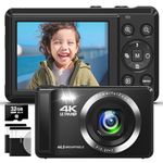 Digital Camera - 4K 44MP Digital Camera with 16X Digital Zoom for Photography - UHD Vlogging Camera for Kids and Teens - Compact Point and Shoot Digital Cameras with 32GB SD Card and 2 Batteries