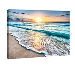 Wieco Art Large Sea Waves Canvas Prints Wall Art Ocean Beach Pictures Paintings for Living Room Bedroom Office Home Decorations Modern Stretched and Framed Seascape Giclee Artwork Ready to Hang