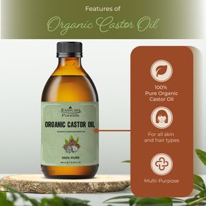 Essican Purelife Organic Castor Oil 250ml – Cold Pressed, Hexane Free, Glass Pump Bottle for Hair, Skin & Eyelash Growth