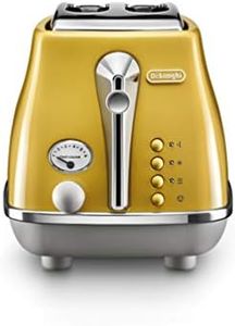 De'Longhi Icona Capitals 2 Slice Toaster CTOC2003.Y, Reheat, Cancel and Defrost Functions, 6 Browning Levels, Removable Crumb Tray, 900W, Yellow