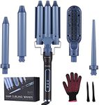 Pretfy Hair Curler, 5 in 1 Curling Wand Set with 9mm-32mm Ceramic Curling Tongs Iron, 3 Barrel Hair Waver, Hair Straightener Brush, LCD 80-230°C Adjustable Temp with Gloves Hairpins for Straight Curly