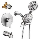 TONNY Bathroom Tub Shower Faucet Set with Valve, 48 Settings Bathtub Dual Shower Head Combo System with Tub Spout, High Pressure 3-Way Diverter Single Handle Shower Trim Kit Brushed Nickel