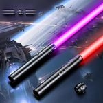 MozkeTo19 Lightsaber, Upgraded RGB 15 Colors and 4 Battle Sound Modes, Rechargeable Lightsaber Toy with Sturdy Metal Handle, Suitable for Children and Adults Dress Up & Pretend Play (2 in 1)