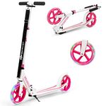 GYMAX 2 Wheel Kick Scooter, Foldable Scooters with Adjustable Height & Light Wheel, Stunt Sport Scooter for Kids Teens or Adult (Pink)