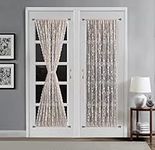 LinenZone French Door Panels Curtains Floral Design - Semi Sheer Top and Bottom 2.5 inches Pole Pockets with Scalloped Siding - Set of Two Curtains with Two Tie Backs (2 Panels 52 X 72, Linen)