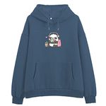 Weetiotio Cute Panda Graphic Oversized Hoodies for Teen Girls Kawaii Cartoon Sweatshirt Women Casual Cotton Fleece Pullover, Dark Blue, X-Large