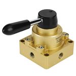 Oumefar 1/4" 3 Position 4 Way Pneumatic Valve Air Flow Control Manual Valve Aluminum with Rotating Handle Lever