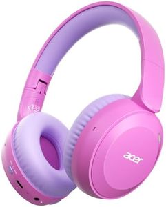 acer Kids Bluetooth Headphones, 85/94dB Volume Limiter, Foldable Wireless Over-Ear Headphones for iPad, Travel, 60H Playtime, Bluetooth 6.0, Built-in Mic, Pink