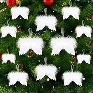 Navidad Decoración Alas de Plumas de Ángel Blancas, 12 Piezas Árbol de Navidad Colgante Adorno para Bodas, Fiestas, Decoraciones, Artesanía Bricolaje (6 tamaños)