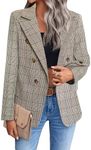 Mina Self Womens Casual Blazer 2024 Spring Open Front Business Work Tweed Plaid Jacket Suit Pocket (S-XXL), Plaid/Brown