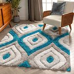 Ansar Carpet Handmade 3D Edge Collection Microfiber & Polyester Silk Touch Rugs (Blue, 4 X 4 Feet)