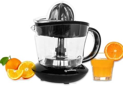 Behome Presse agrumes électrique, petite contenance 700 ml, en plastique, mouvement bidirectionnel, avec double cône de pressage, carafe graduée, noir