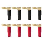 VCELINK Banana Plugs 90 degree 4 Pairs/8 PCS, Right Angle 4mm Speaker Connectors for Speaker Wire, Sockets, Amplifier, Dual-Screw Type in Red & Black