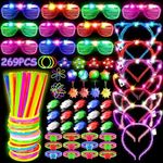 MIBOTE 83Pcs Led Light Up Toys Party Favors Glow in the Dark Party Supplies for Kid/Adults Halloween with 50 Finger Lights, 8 Jelly Rings, 5 Flashing Glasses, 5 Bracelets, 5 Fiber Optic Hair Lights and 5 Crystal Necklaces