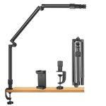 Overhead Camera Mount, 37.4" Long Overhead Phone Mount, 360° Adjustable Articulating Boom Arm with Phone Holder, Foldable Camera Desk Mount Webcam Stand for Mic, Projector, Monitor, Video Light