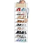 Mavivegue 10 Tiers Tall Narrow Shoe Rack, 20-24 Pairs Shoe and Boots Metal Organizer Storage Shelf, Space Saving Skinny Shoe Stand, Free Standing Shoe Tower for Corner, Entryway, Closet, Bedroom-White