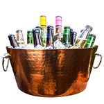 BREKX Rose Copper Finish Anchored Double Walled Hammered Steel Beverage Tub