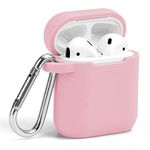 AirPods Case, GMYLE Silicone Protective Shockproof Wireless Charging Airpods Earbuds Case Cover Skin with Keychain accessory kit Set Compatible for Apple AirPods 1 & 2 2016-2019 – Baby Pink