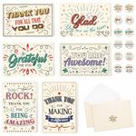 WERNNSAI 24 Employee Appreciation Cards - Thank You Cards with Envelopes & Stickers 6 Designs Colorful Encouragement Cards for Hand Written 4’’ x 6’’ Gratitude Cards for Appreciation Team Staff