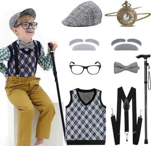Aimeiar Kids 100th day of school costume for Boys，Old man costumes for kids Boy kit，Grandpa costume for kids Vest Set for Child，Old man dress up for kid